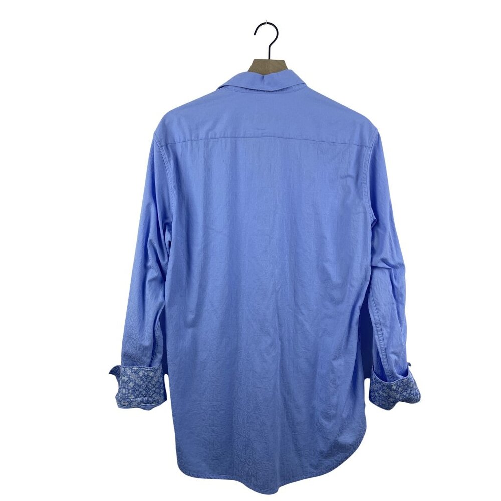 Robert Graham Men's Large Classic Fit Contrast Cuff Button Up Shirt Light Blue - Picture 5 of 8